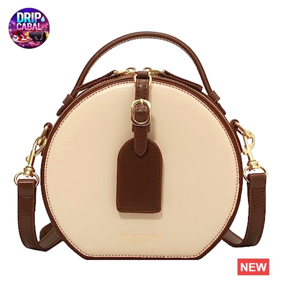 Western Retro Round Leather Clutch Bag with Shoulder Strap Top Handle
